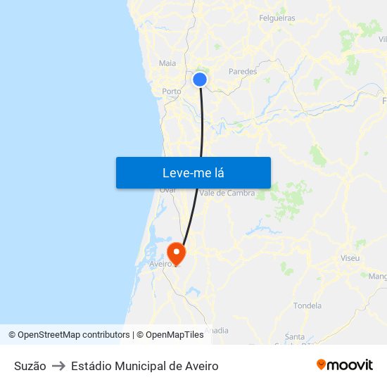 Suzão to Estádio Municipal de Aveiro map