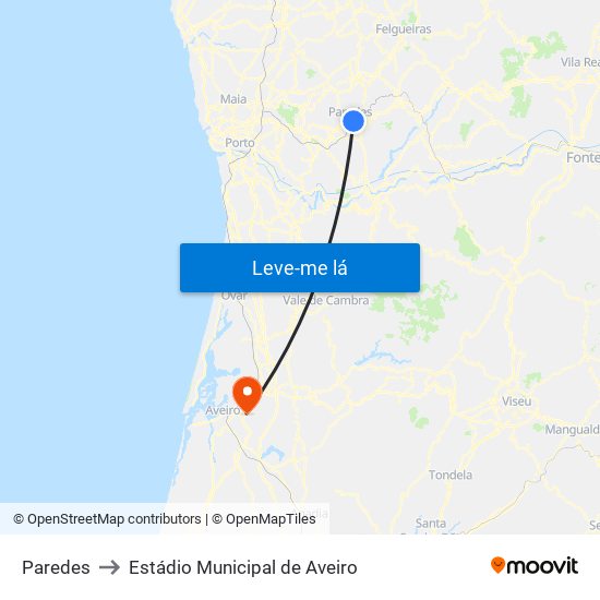 Paredes to Estádio Municipal de Aveiro map