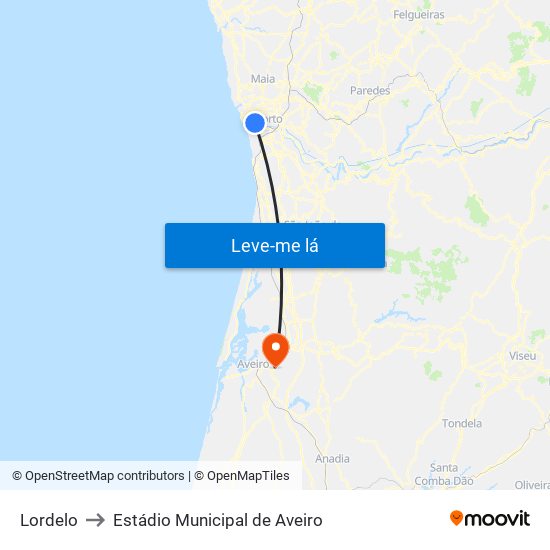 Lordelo to Estádio Municipal de Aveiro map