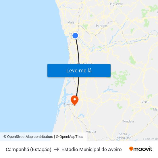 Campanhã (Estação) to Estádio Municipal de Aveiro map