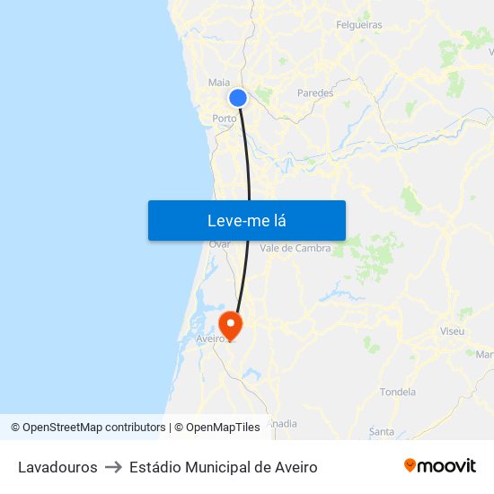 Lavadouros to Estádio Municipal de Aveiro map