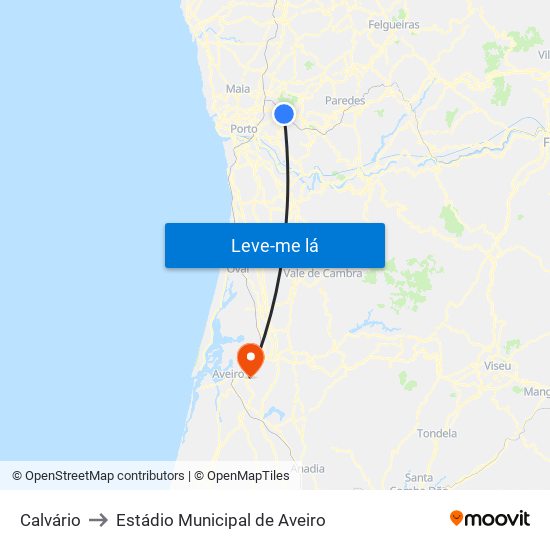 Calvário to Estádio Municipal de Aveiro map