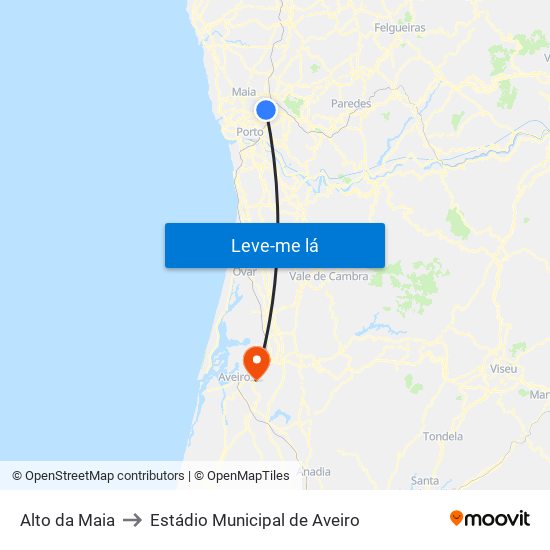 Alto da Maia to Estádio Municipal de Aveiro map