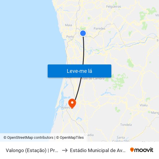 Valongo (Estação) | Presa to Estádio Municipal de Aveiro map