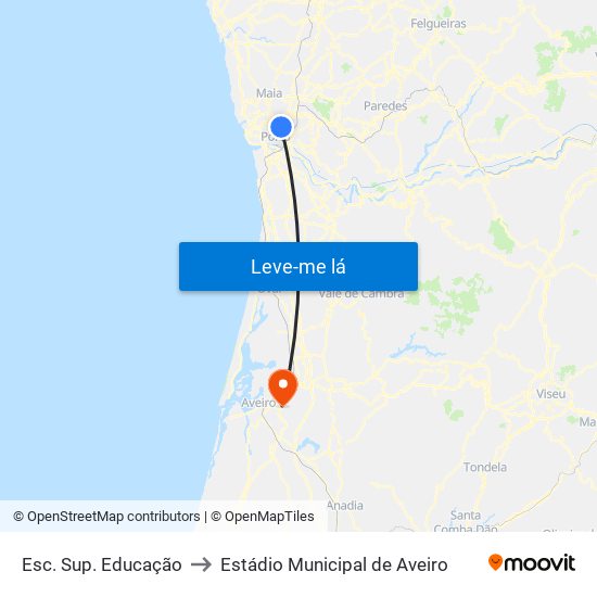 Esc. Sup. Educação to Estádio Municipal de Aveiro map