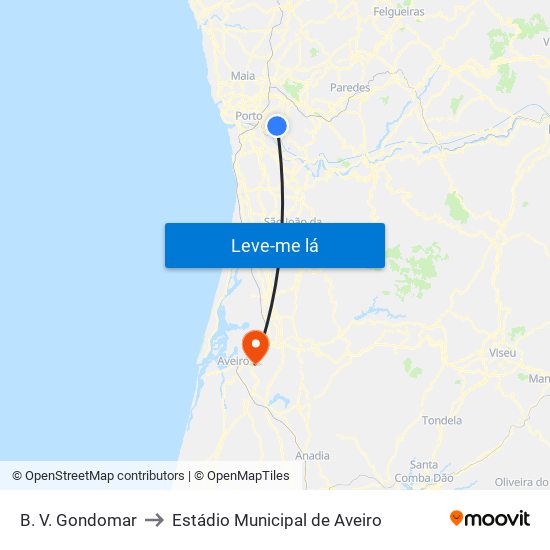 B. V. Gondomar to Estádio Municipal de Aveiro map