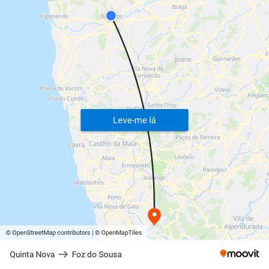 Quinta Nova to Foz do Sousa map