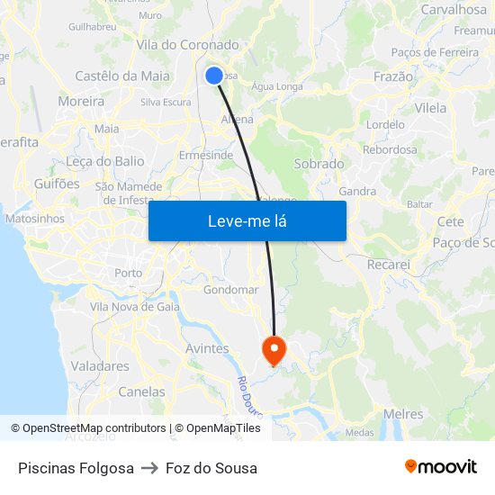 Piscinas Folgosa to Foz do Sousa map