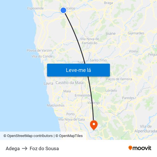 Adega to Foz do Sousa map