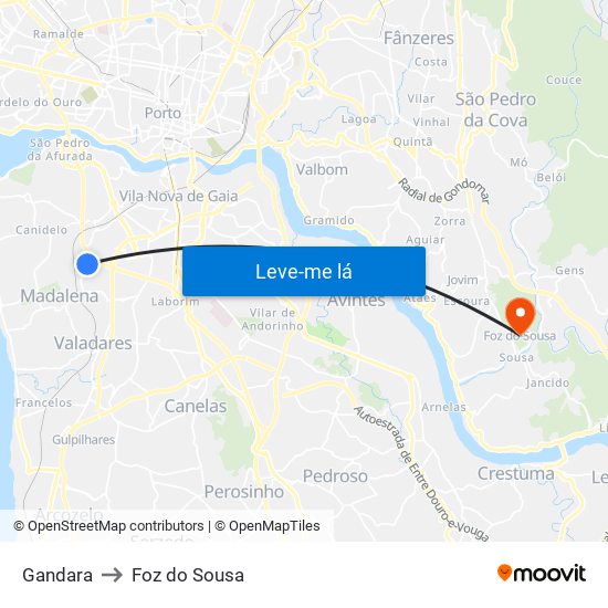 Gandara to Foz do Sousa map