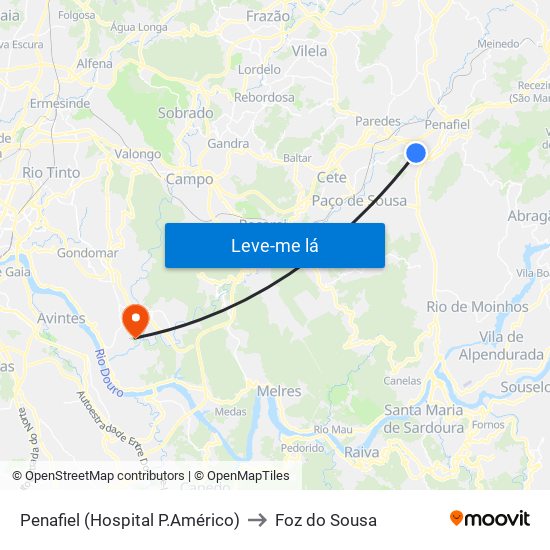 Penafiel (Hospital P.Américo) to Foz do Sousa map