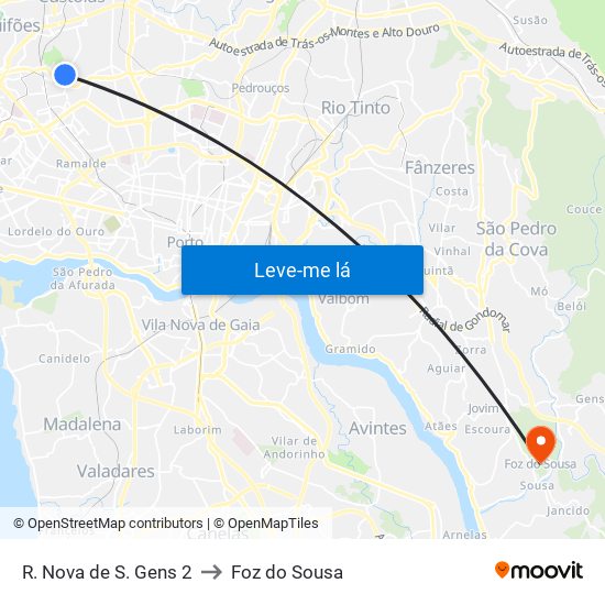 R. Nova de S. Gens 2 to Foz do Sousa map