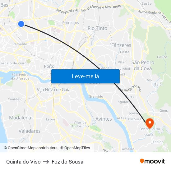 Quinta do Viso to Foz do Sousa map