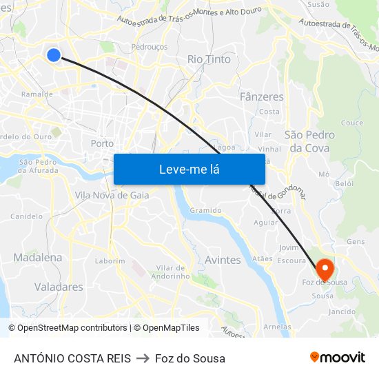 ANTÓNIO COSTA REIS to Foz do Sousa map