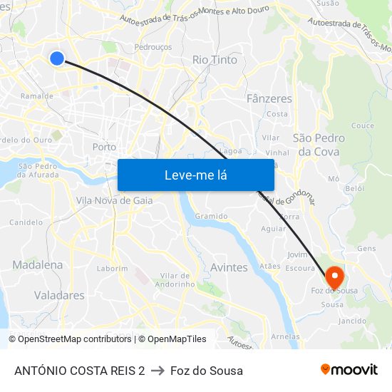 ANTÓNIO COSTA REIS 2 to Foz do Sousa map