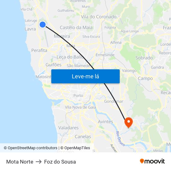 Mota Norte to Foz do Sousa map
