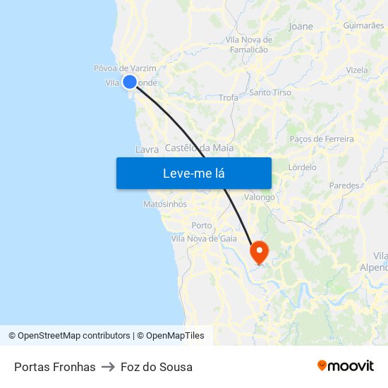 Portas Fronhas to Foz do Sousa map