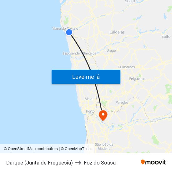 Darque (Junta de Freguesia) to Foz do Sousa map