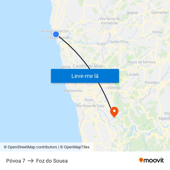 Póvoa 7 to Foz do Sousa map