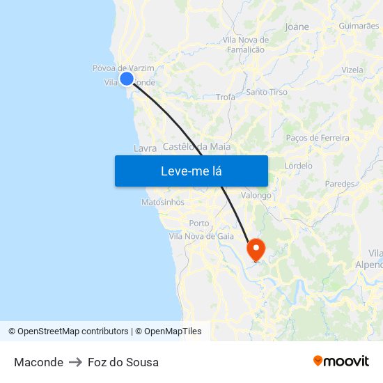 Maconde to Foz do Sousa map