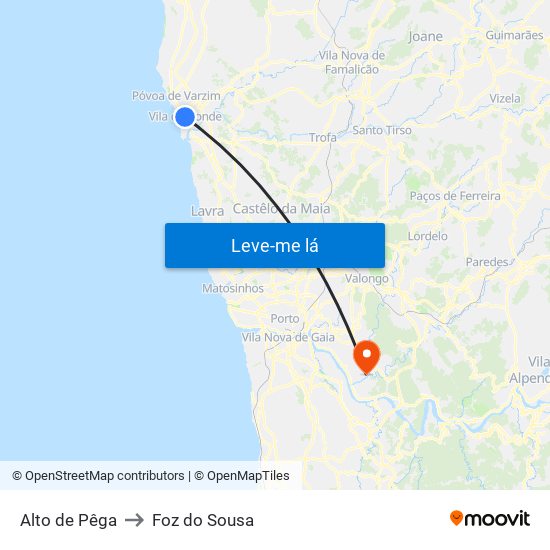 Alto de Pêga to Foz do Sousa map