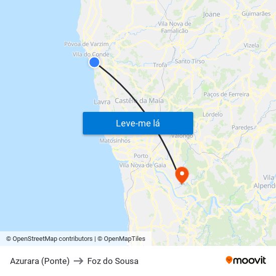 Azurara (Ponte) to Foz do Sousa map