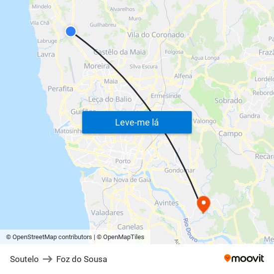 Soutelo to Foz do Sousa map