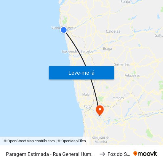 Paragem Estimada - Rua General Humberto Delgado to Foz do Sousa map