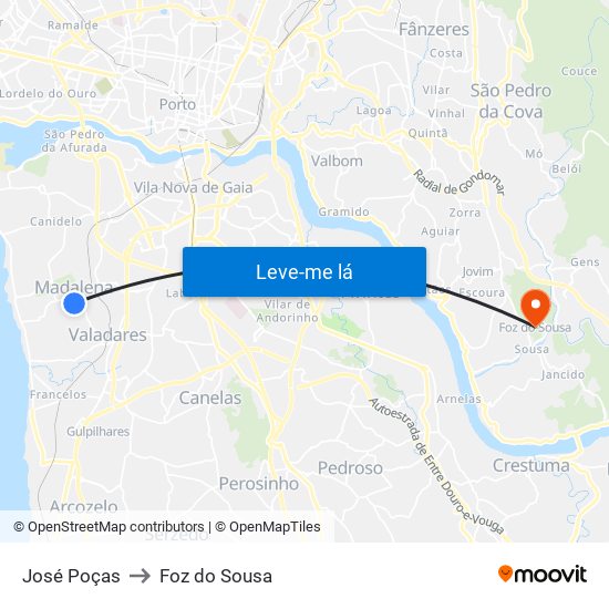 José Poças to Foz do Sousa map