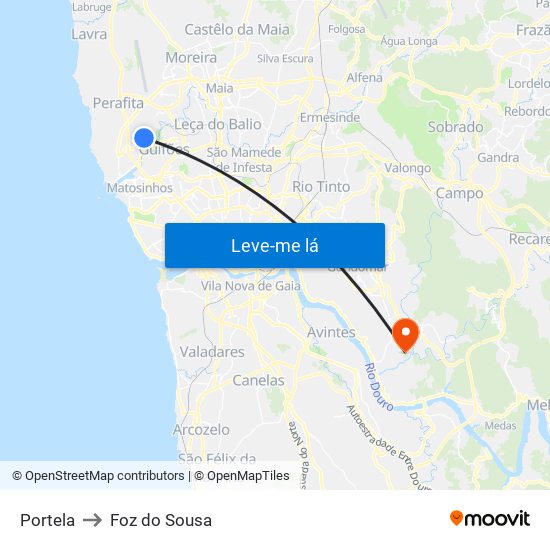 Portela to Foz do Sousa map