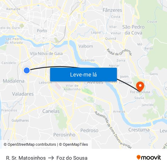 R. Sr. Matosinhos to Foz do Sousa map