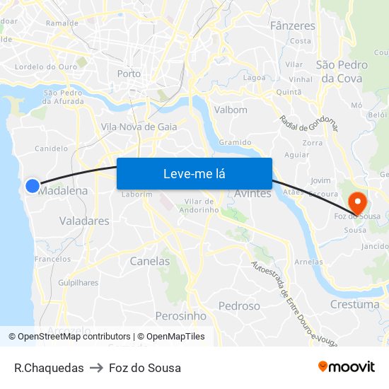 R.Chaquedas to Foz do Sousa map