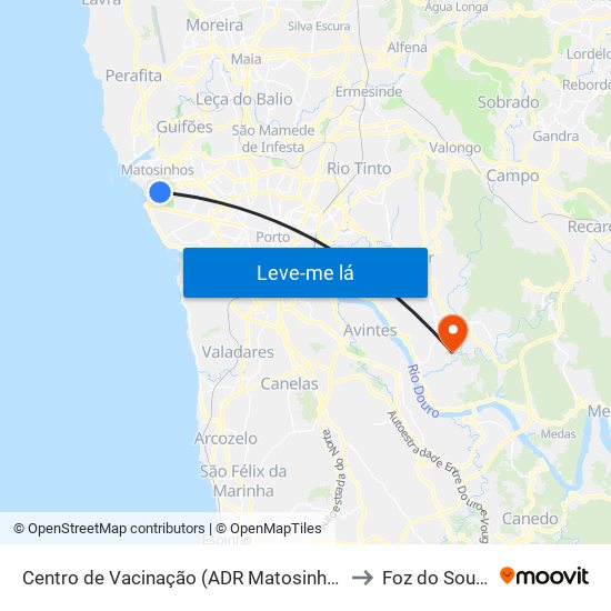 Centro de Vacinação (ADR Matosinhos) to Foz do Sousa map