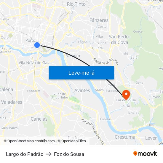 Largo do Padrão to Foz do Sousa map