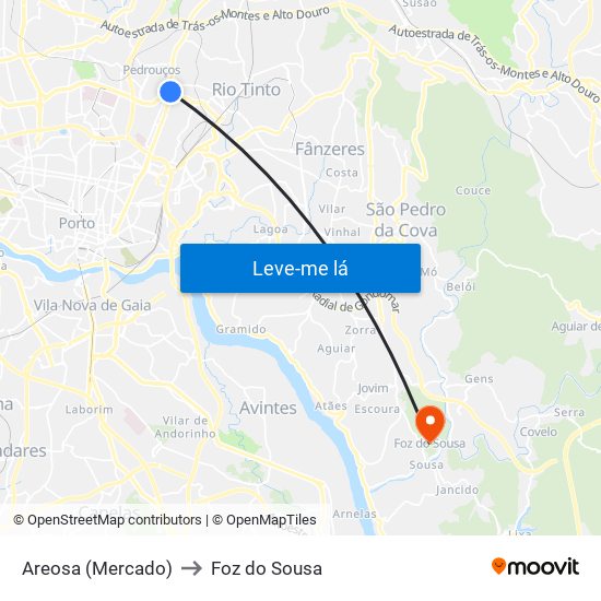 Areosa (Mercado) to Foz do Sousa map