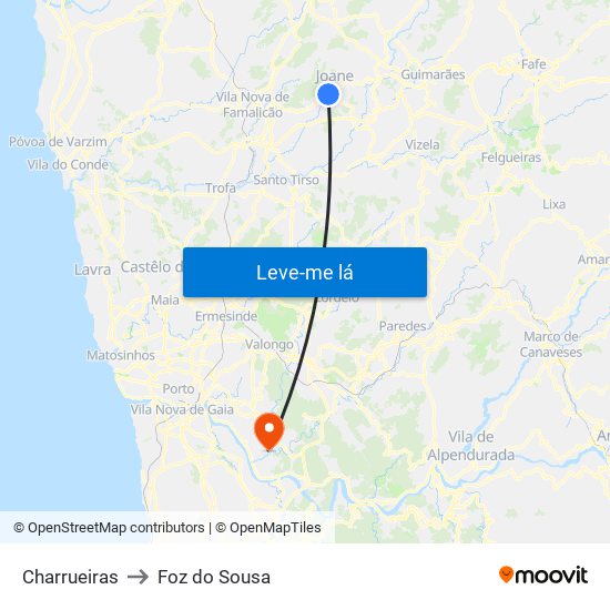 Charrueiras to Foz do Sousa map