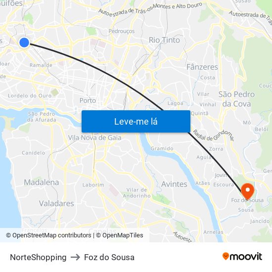 NorteShopping to Foz do Sousa map