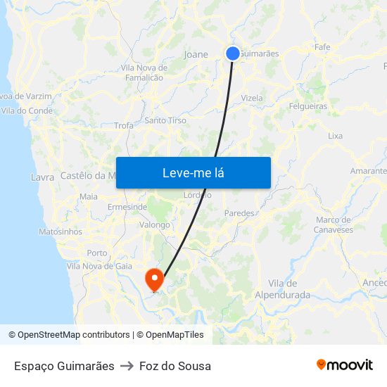 Espaço Guimarães to Foz do Sousa map