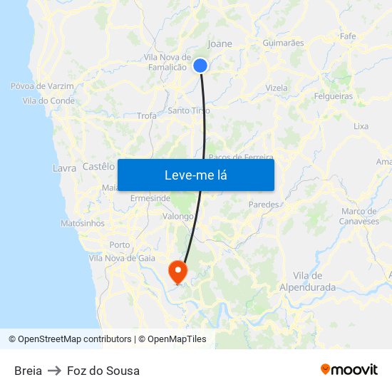 Breia to Foz do Sousa map