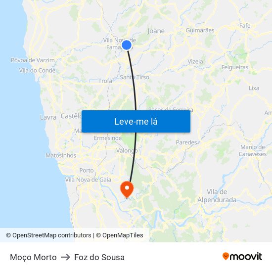 Moço Morto to Foz do Sousa map