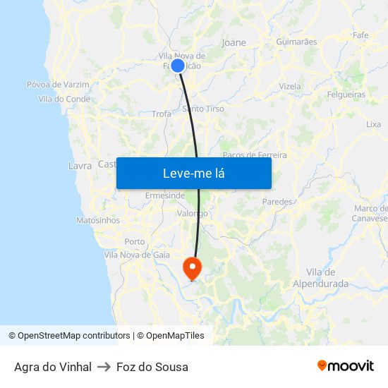 Agra do Vinhal to Foz do Sousa map