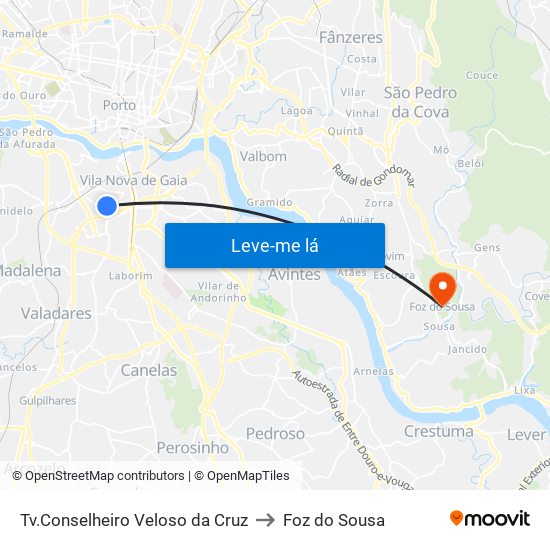 Tv.Conselheiro Veloso da Cruz to Foz do Sousa map