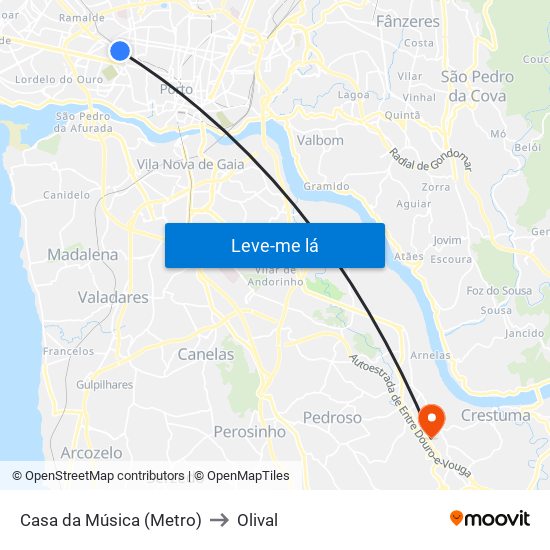 Casa da Música (Metro) to Olival map