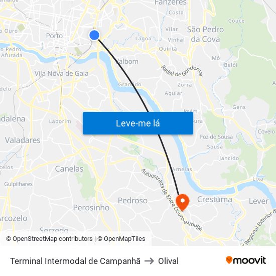 Terminal Intermodal de Campanhã to Olival map
