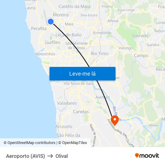 Aeroporto (AVIS) to Olival map