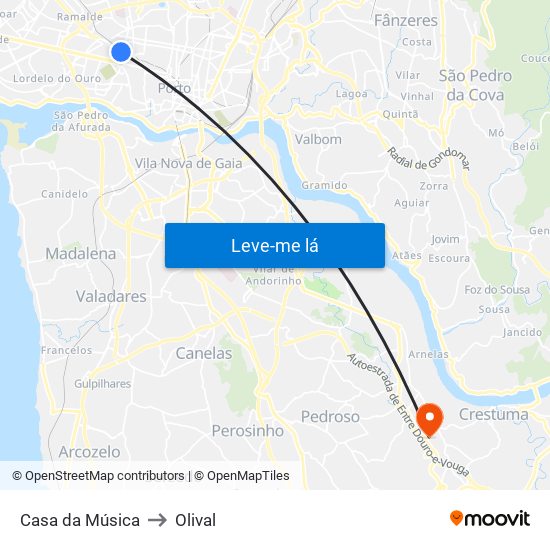 Casa da Música to Olival map