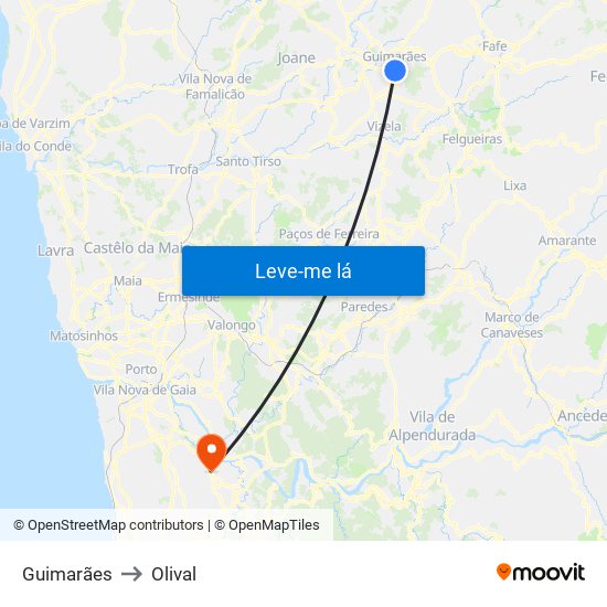 Guimarães to Olival map