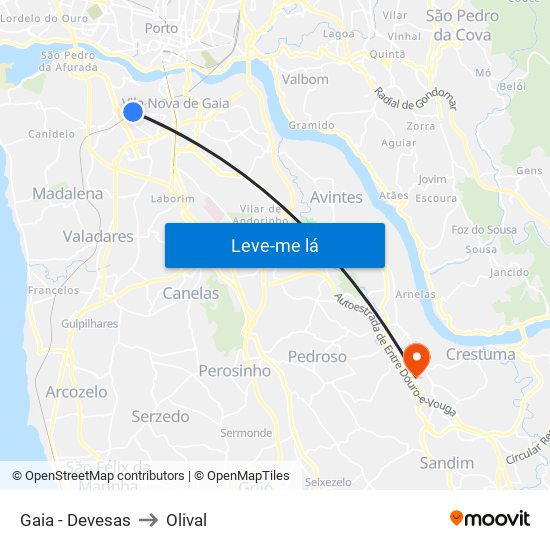 Gaia - Devesas to Olival map