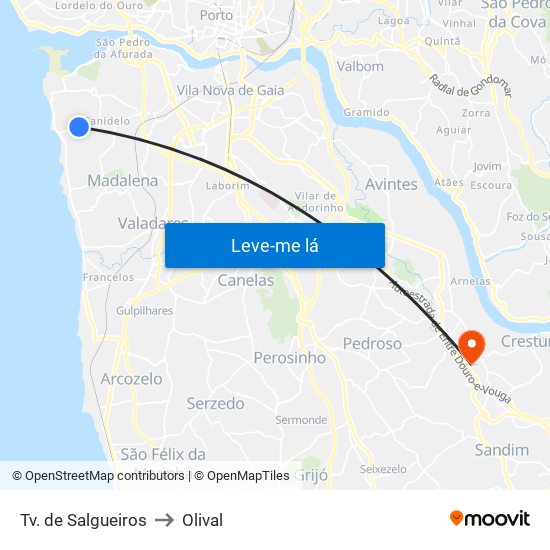 Tv. de Salgueiros to Olival map