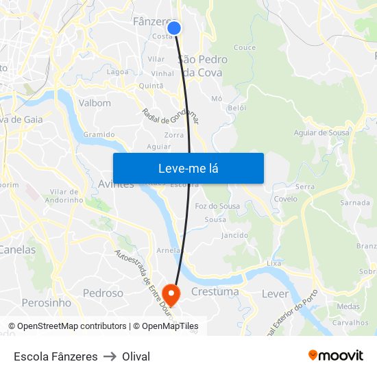 Escola Fânzeres to Olival map